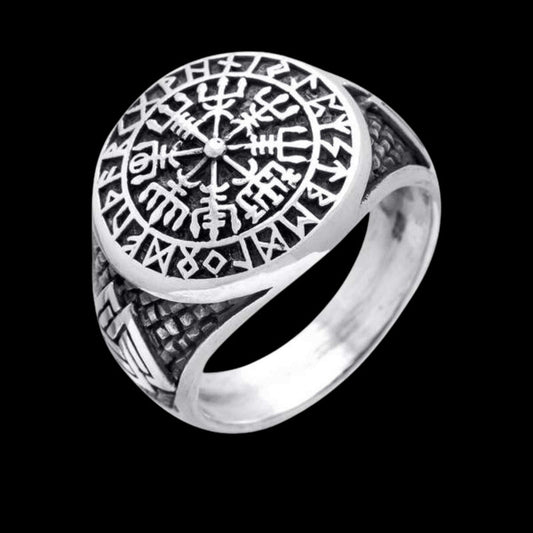 vkngjewelry Bagues Vegvisir Valknut Runes Sterling Silver Ring
