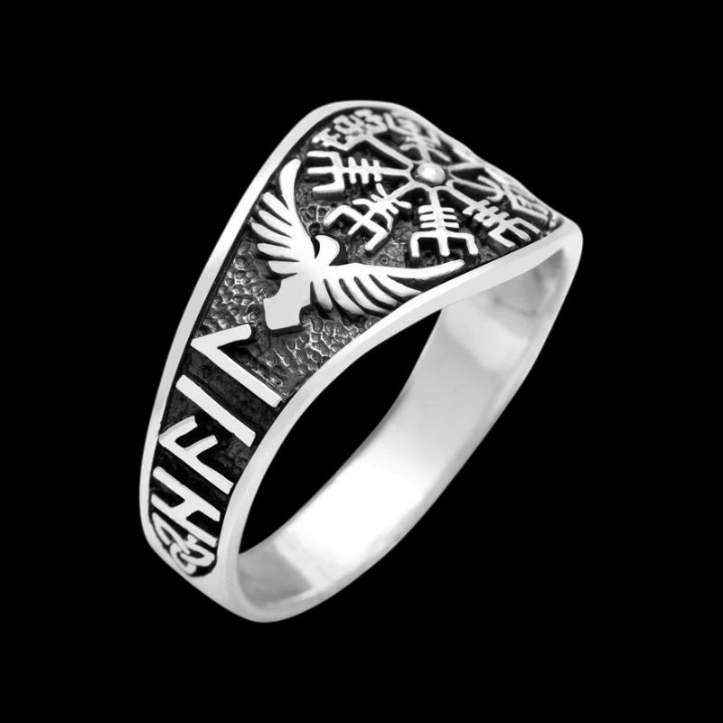 Vegvisir With Raven And Runes Ring Silver | Viking Jewelry ...