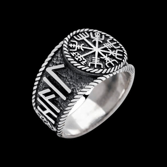 vkngjewelry Bagues Vegvisir with Runes RING 925 STERLING SILVER