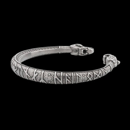 vkngjewelry Bracelet Viking Armring with Dragon's Head and Runic Inscription