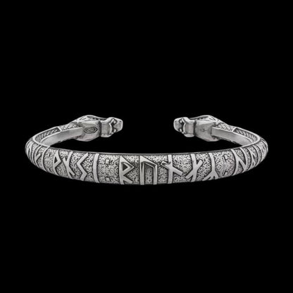 vkngjewelry Bracelet Viking Armring with Dragon's Head and Runic Inscription