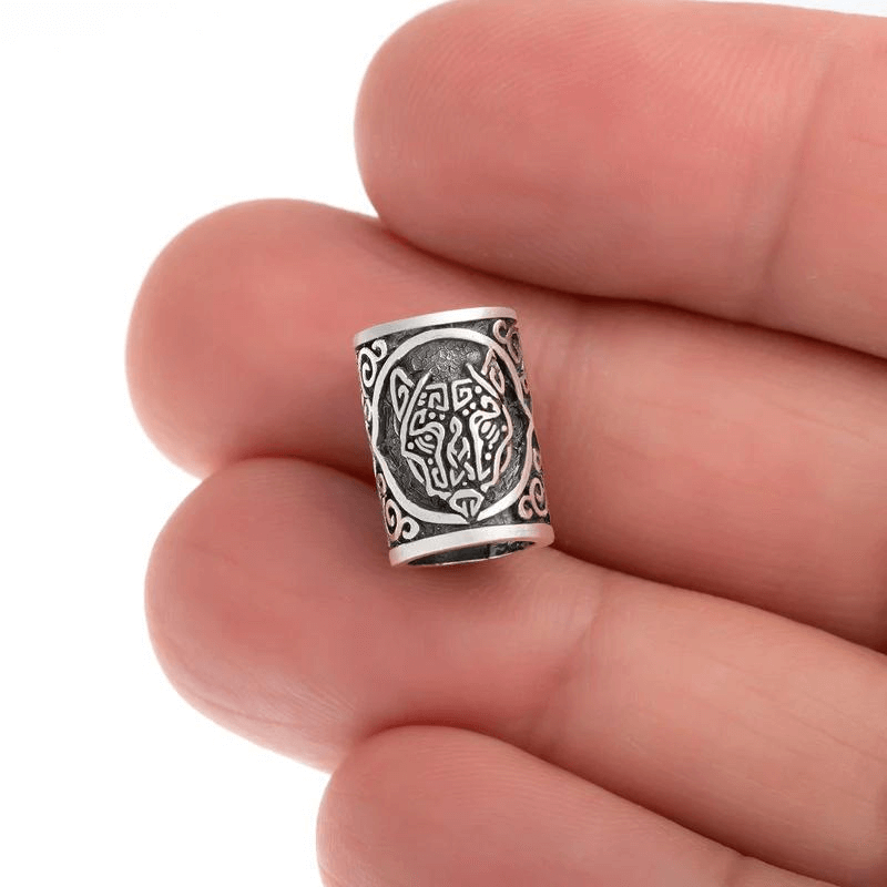 vkngjewelry Beads Viking Beard Hair Bead With Fenrir Wolf 925 Sterling Silver