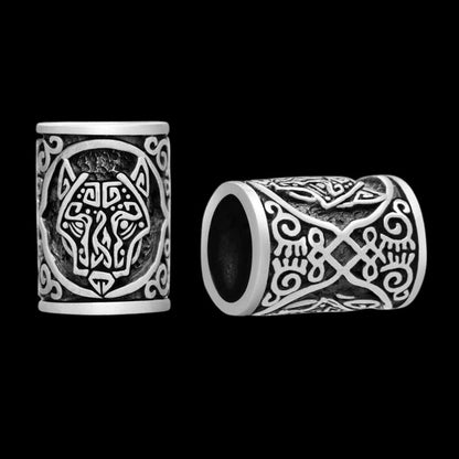 vkngjewelry Beads Viking Beard Hair Bead With Fenrir Wolf 925 Sterling Silver