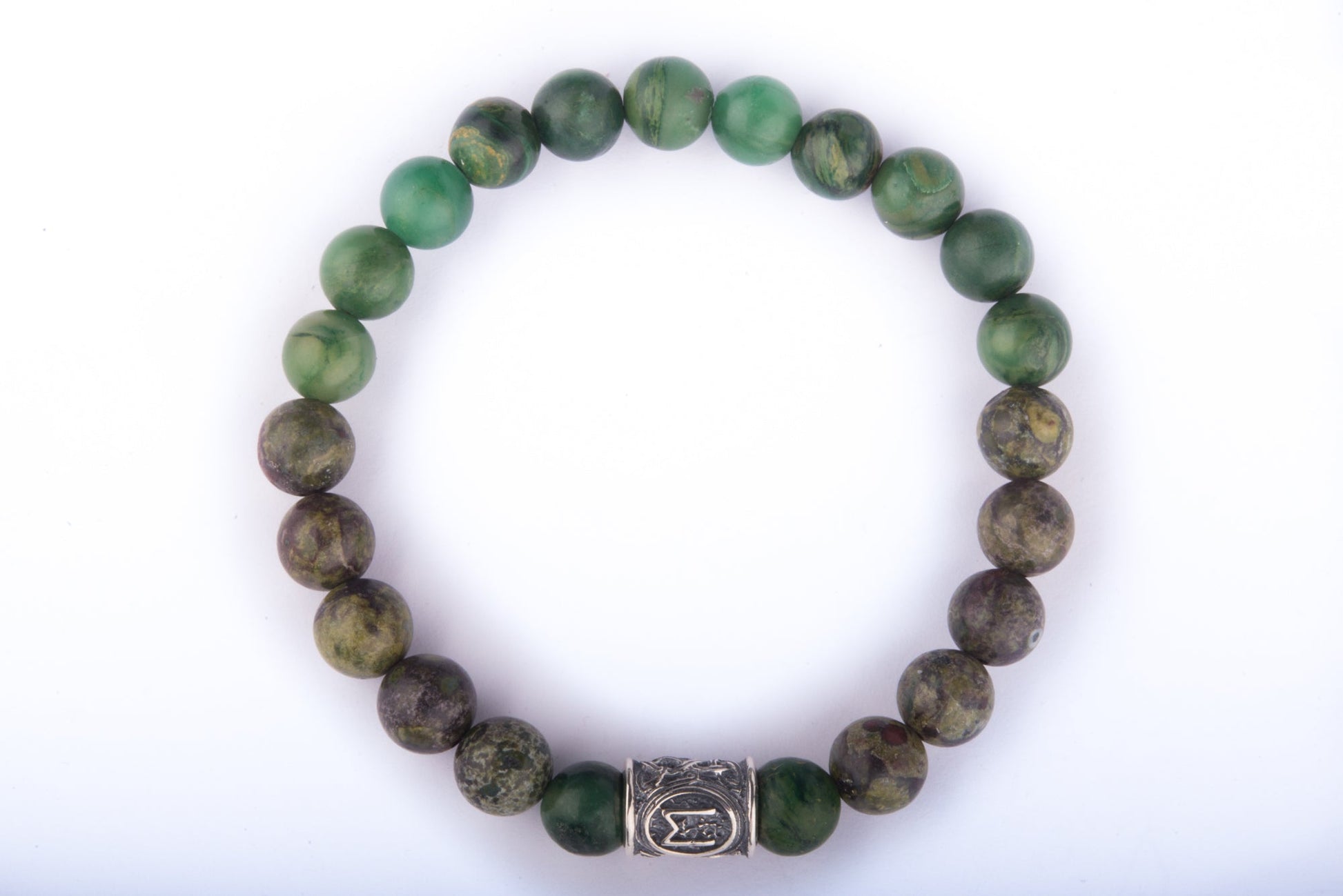 vkngjewelry Bracelet Viking Bracelet Gn Green Jasper And Nephrite With Rune Bead