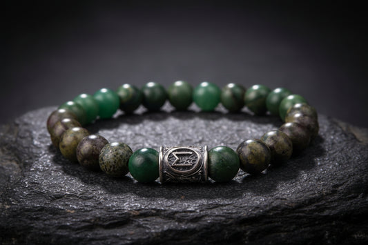 vkngjewelry Bracelet Viking Bracelet Gn Green Jasper And Nephrite With Rune Bead