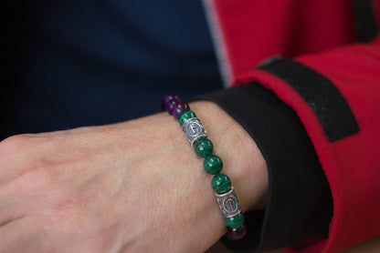 vkngjewelry Bracelet Viking Bracelet In Malachite And Purple Cat’s Eye with Double Rune Beads