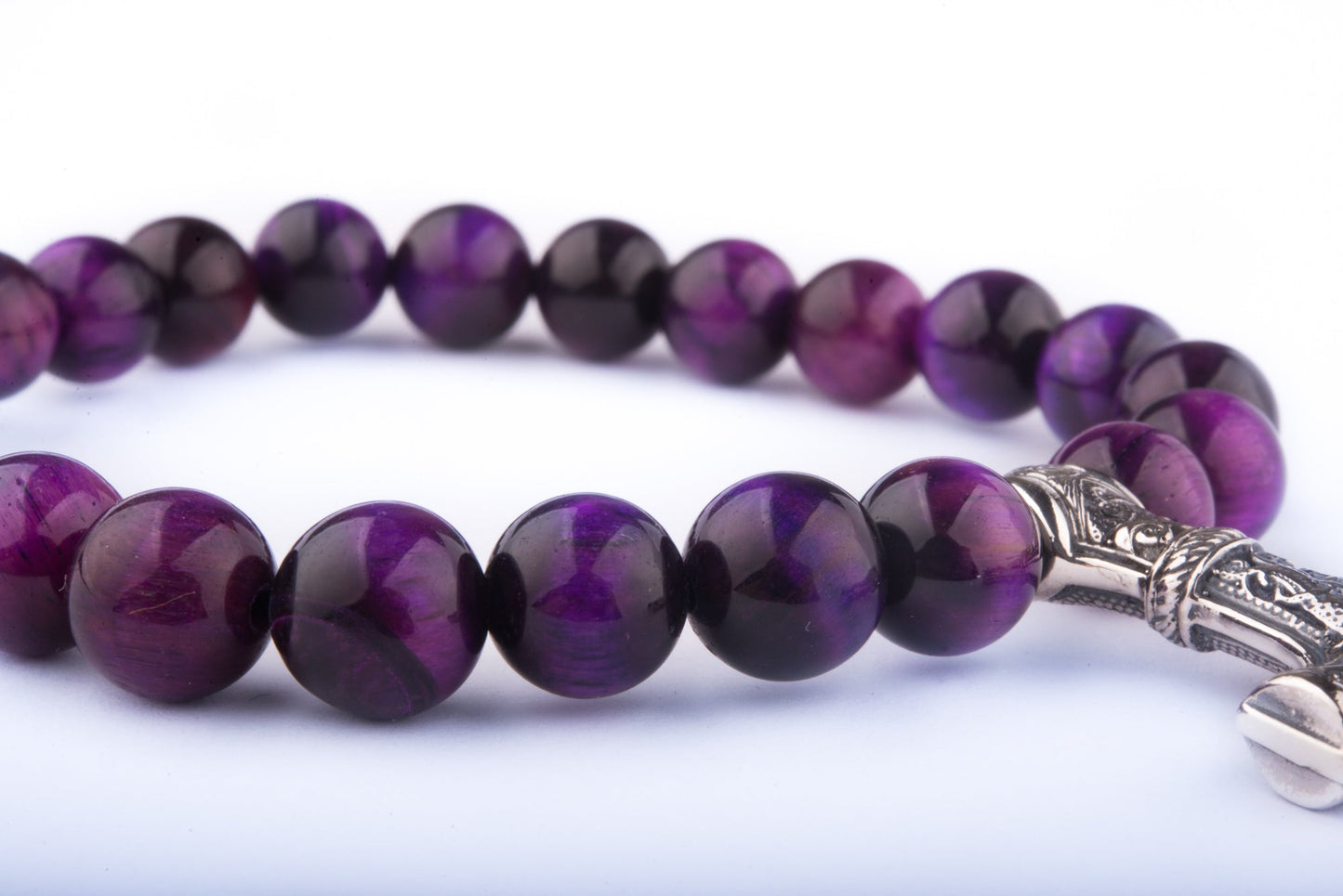 vkngjewelry Bracelet Handcrafted Viking Bracelet In Purple Cat’s Eye With Mjolnir