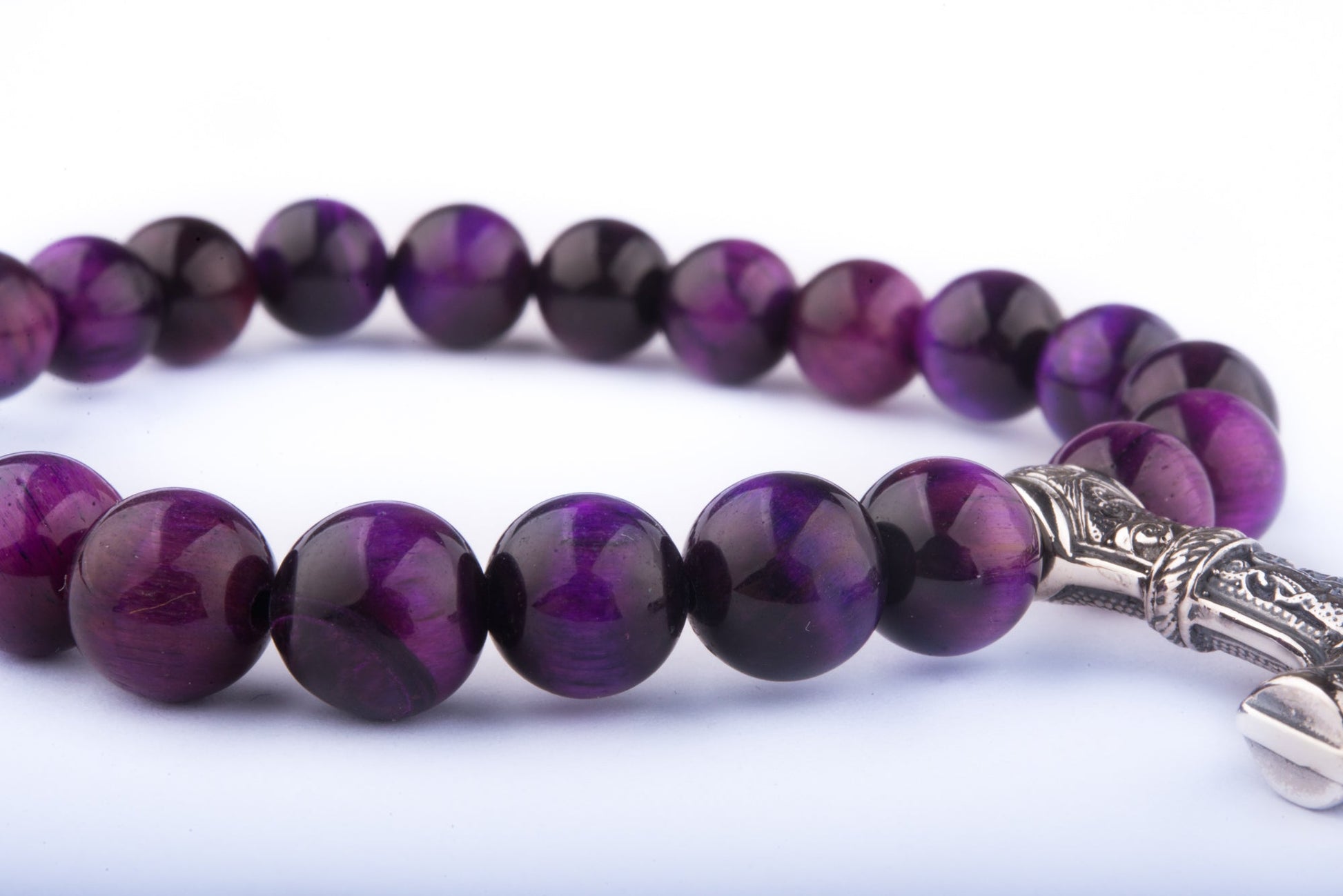 vkngjewelry Bracelet Handcrafted Viking Bracelet In Purple Cat’s Eye With Mjolnir