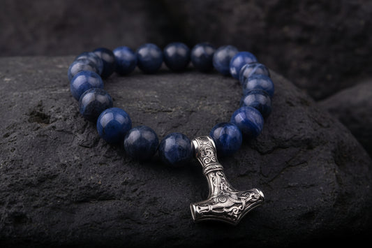 vkngjewelry Bracelet Handcrafted Viking Bracelet In Sodalite With Mjolnir
