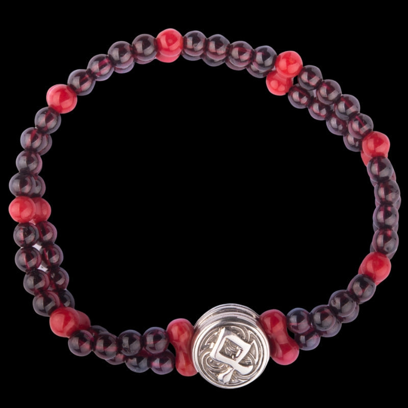 Viking Bracelet with Coral and Garnet Handcrafted Viking