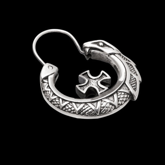 vkngjewelry Earring Viking Earring for Man Snake and Cross