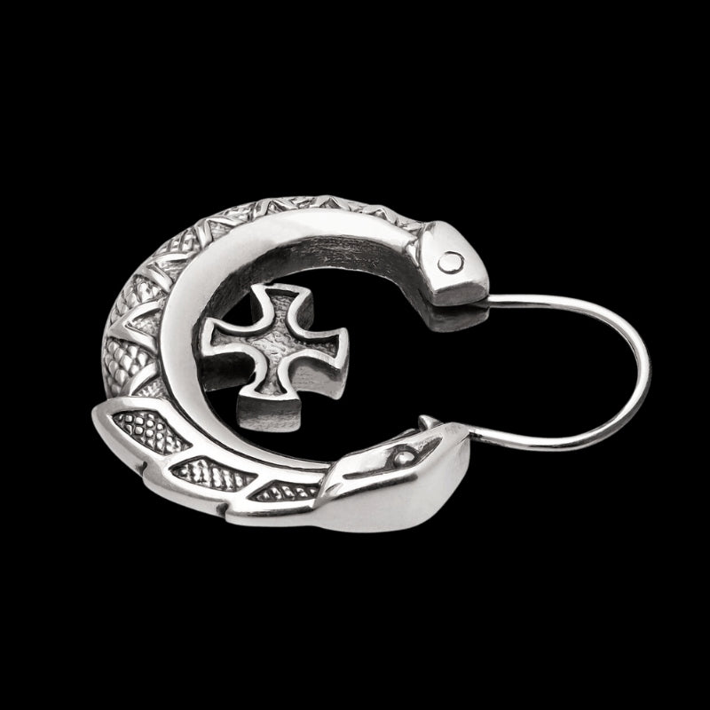 vkngjewelry Earring Viking Earring for Man Snake and Cross
