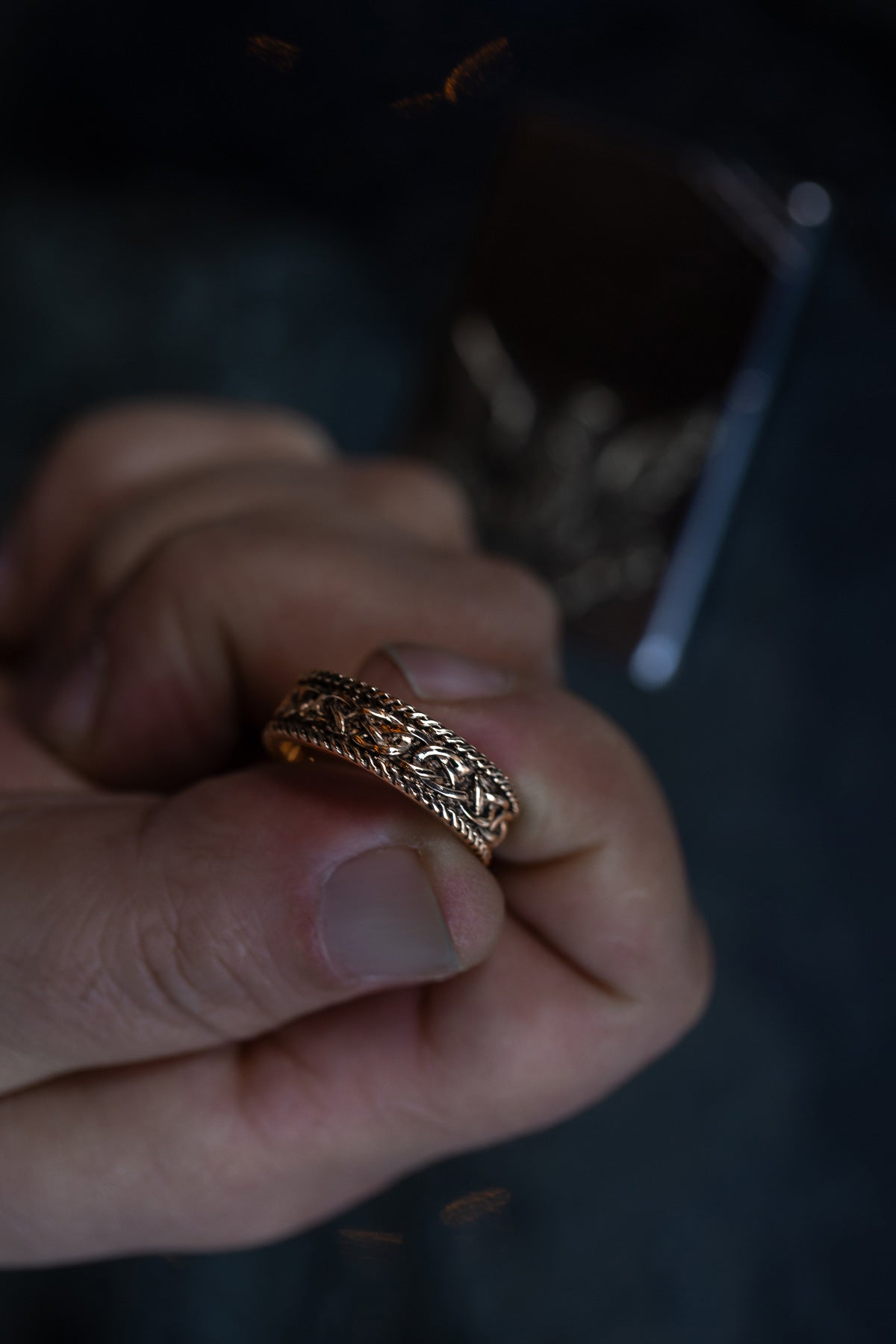 vkngjewelry Ring Solid Brass Viking Knot Ring Handcrafted Nordic Ornament Band