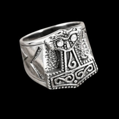 vkngjewelry Bagues Mjolnir Runes Biker Ring 925 Sterling Silver