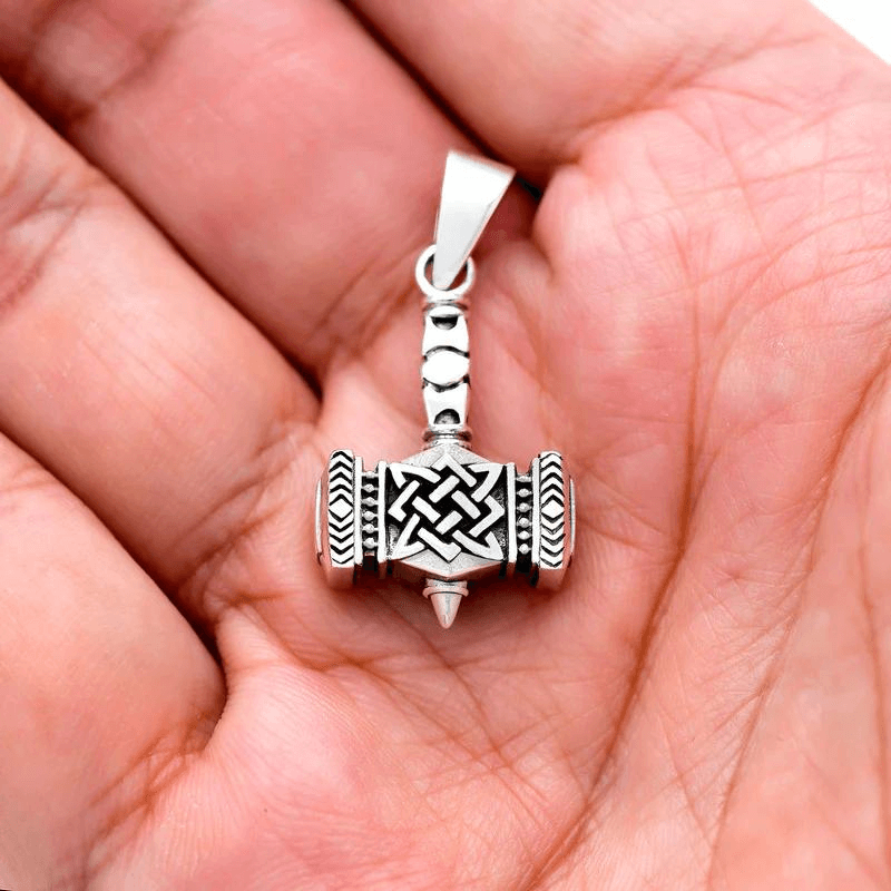 vkngjewelry Pendant MJOLNIR WITH KNOTWORK 925 STERLING SILVER PENDANT
