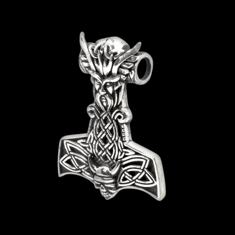 vkngjewelry Pendant Odin Thor Hammer Mjölnir Skull Norse 925 Sterling Silver Pendant