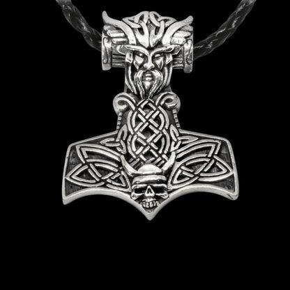 vkngjewelry Pendant Odin Thor Hammer Mjölnir Skull Norse 925 Sterling Silver Pendant