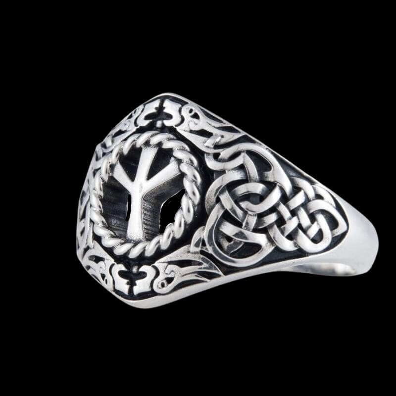 vkngjewelry Bagues Handcrafted Viking Ornament Algiz Rune Sterling Silver Ring