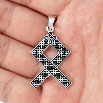 vkngjewelry Pendant OTHALA RUNE WITH PAGAN KNOTWORK 925 STERLING SILVER PENDANT