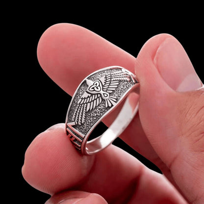 vkngjewelry Bagues Raven With Heil Odin Runic Script Ring 925 Sterling Silver
