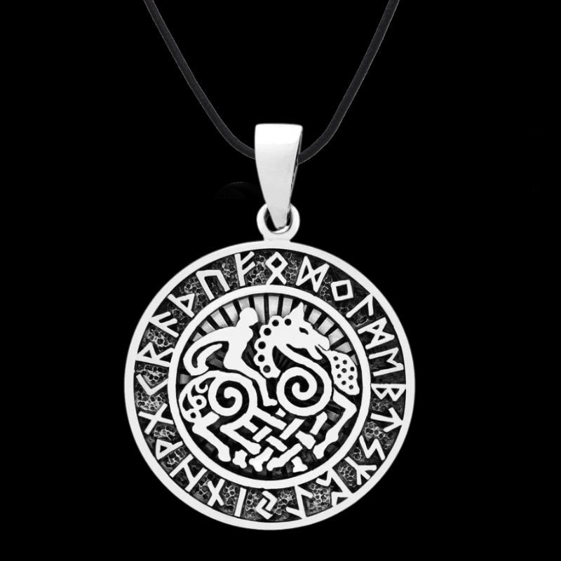 vkngjewelry Pendant Sleipnir With Runes 925 Sterling Silver Pendant