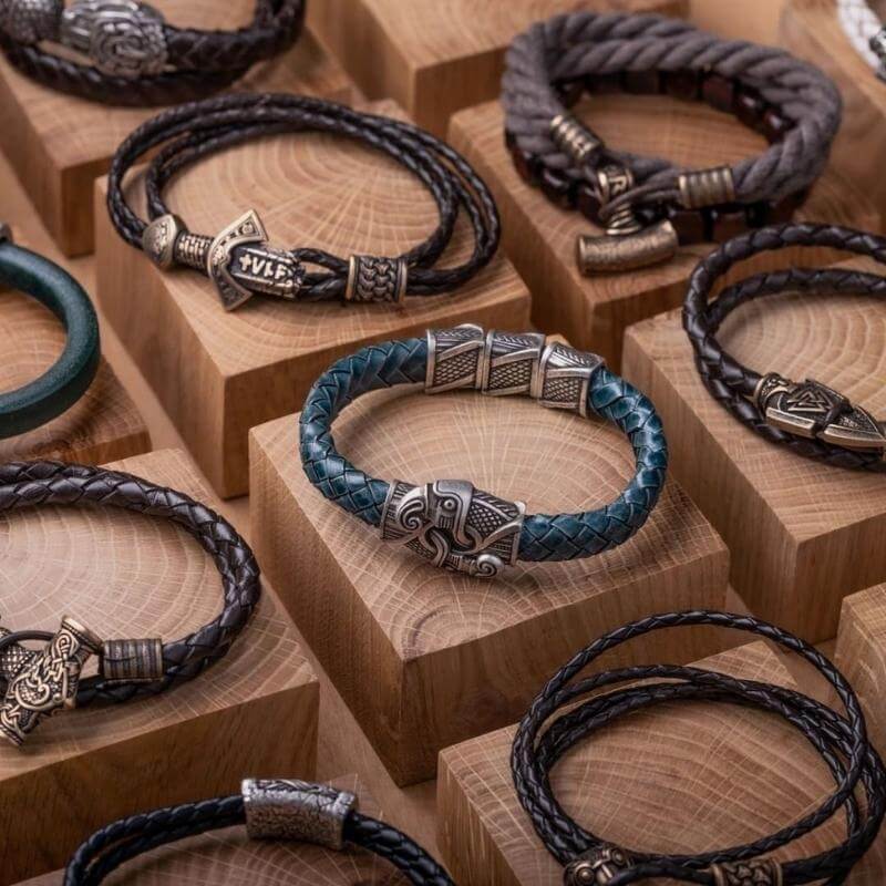 Handcrafted Viking Sword and Scandinavian Bead Norse Bracelet