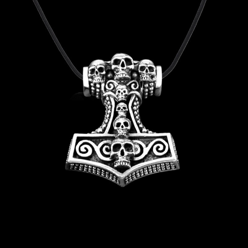 vkngjewelry Pendant Thor Hammer Mjolnir Gothic Skulls Tomb Amulet 925 Serling Silver Pendant
