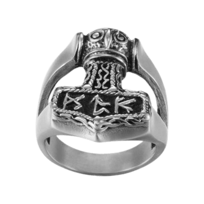 vkngjewelry Bagues Thunder God Thor Hammer Mjölnir Mjolnir Futhark Norse Runes Biker Ring 925 Sterling Silver