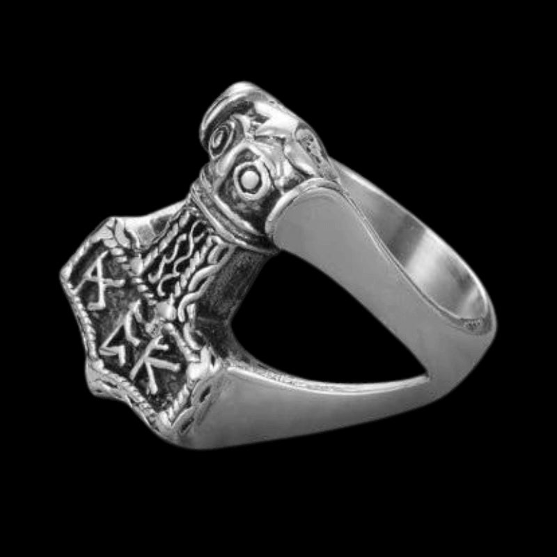 vkngjewelry Bagues Thunder God Thor Hammer Mjölnir Mjolnir Futhark Norse Runes Biker Ring 925 Sterling Silver