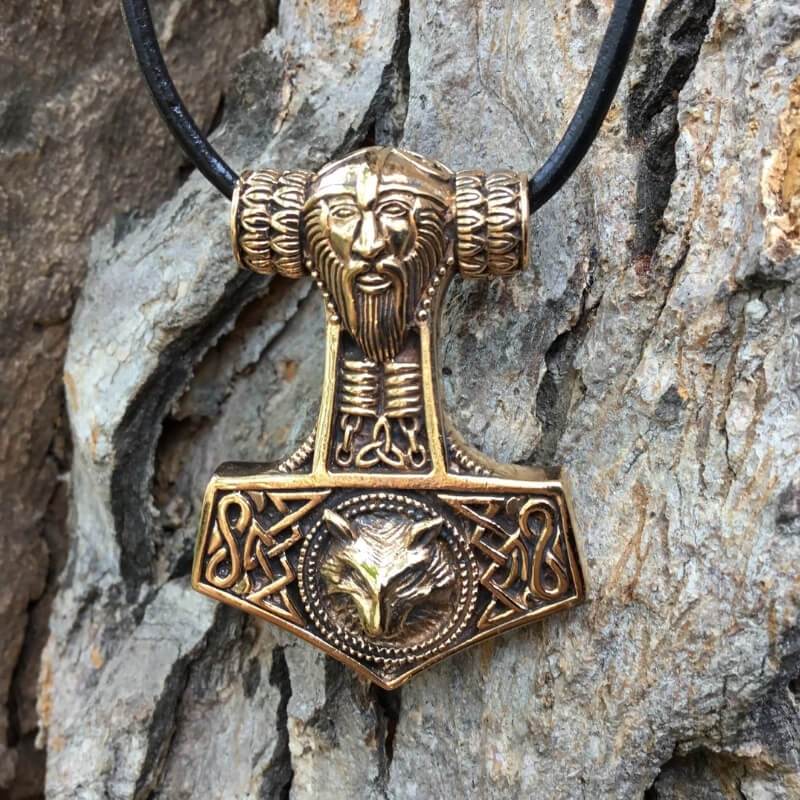 vkngjewelry Pendant Wolf Thor Hammer Mjolnir Bronze Pendant