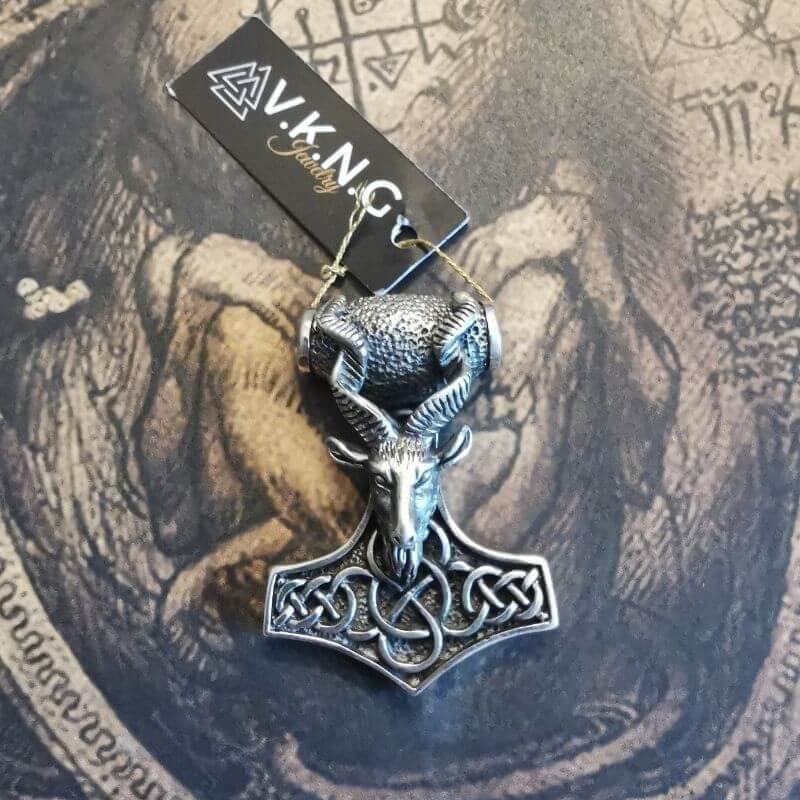 vkngjewelry Pendant Thor Hammer Ram Goat Sterling Silver Pendant