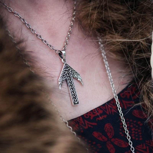 vkngjewelry Pendant Tyr Rune Raven Amulet Sterling Silver