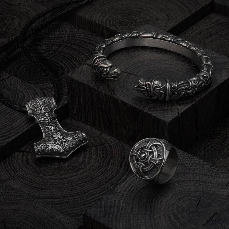 vkngjewelry Pendant Mjolnir Silver Hugin & Munin [Large]