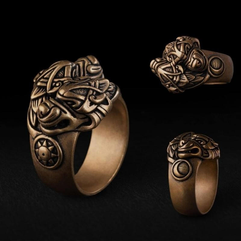 vkngjewelry Bagues Wolf Viking Ring Hati and Skoll in Bronze