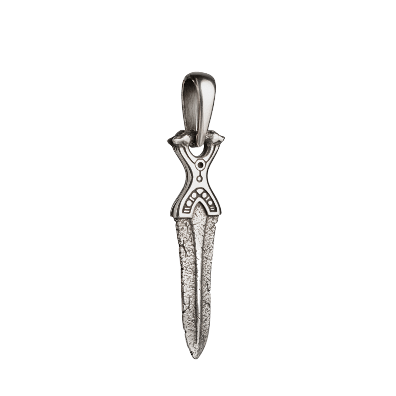 vkngjewelry Pendant Dagger with Bear Heads Berserker Pendant - Viking Sword Silver Necklace