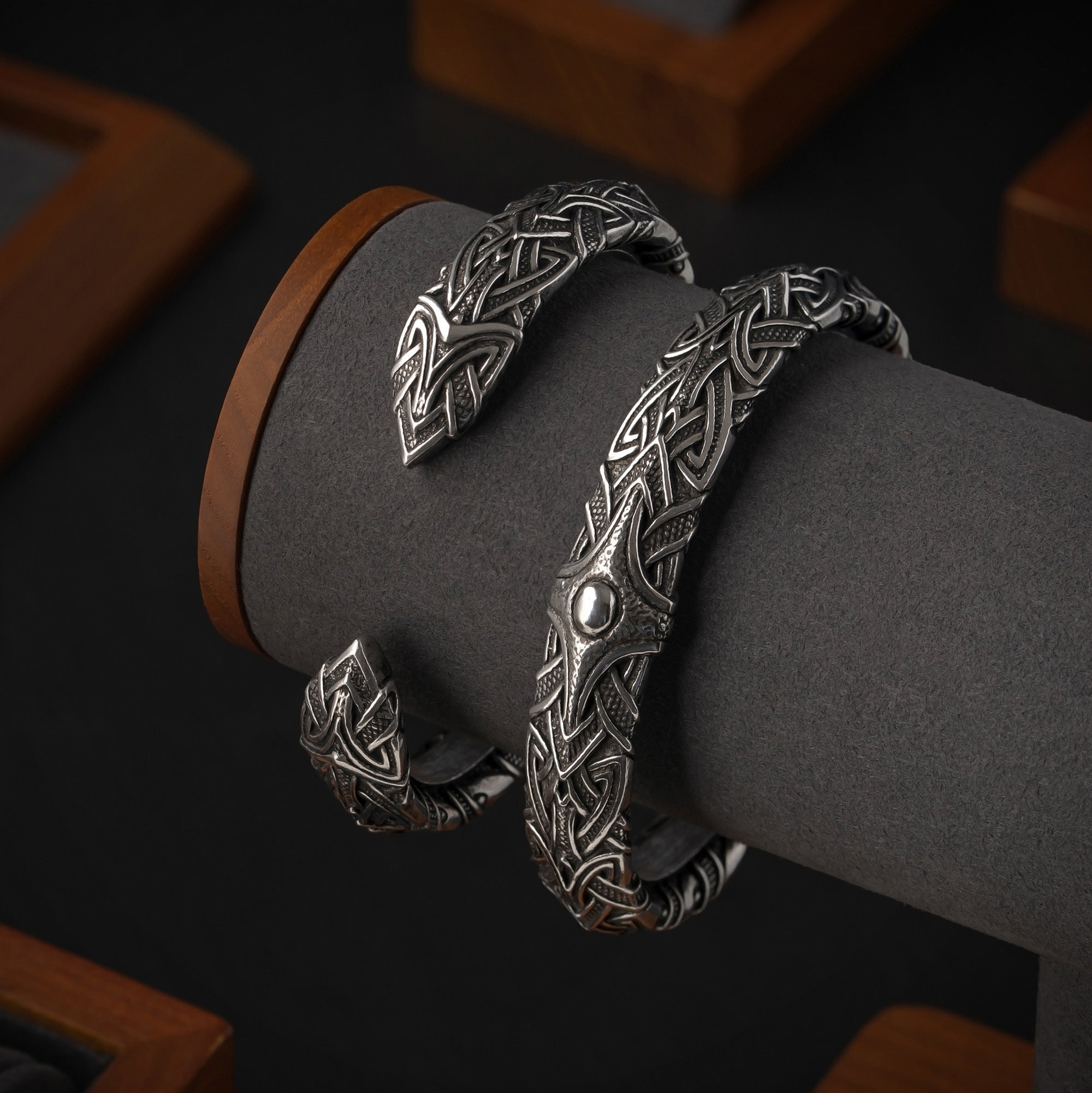 Bracelet viking argent avec têtes de dragon des bateaux drakkar