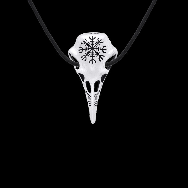 vkngjewelry Pendant Raven Skull Aegishjalmur Sterling Silver Pendant