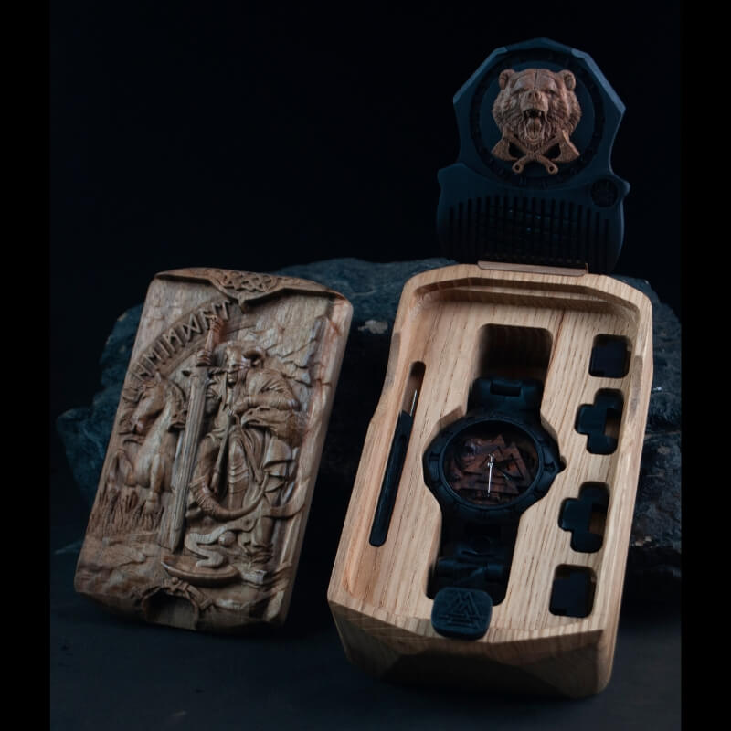 vkngjewelry Watches Valknut and Bear Viking Wooden Watch
