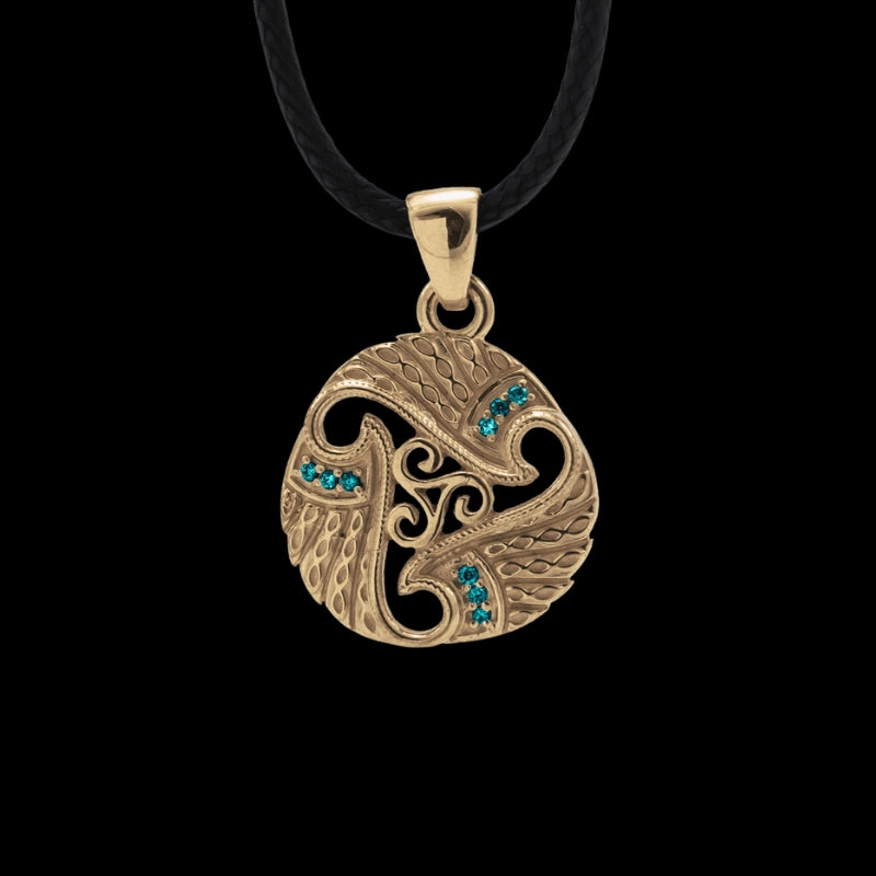 vkngjewelry Pendant Triskel Symbol Stones Gold Pendant