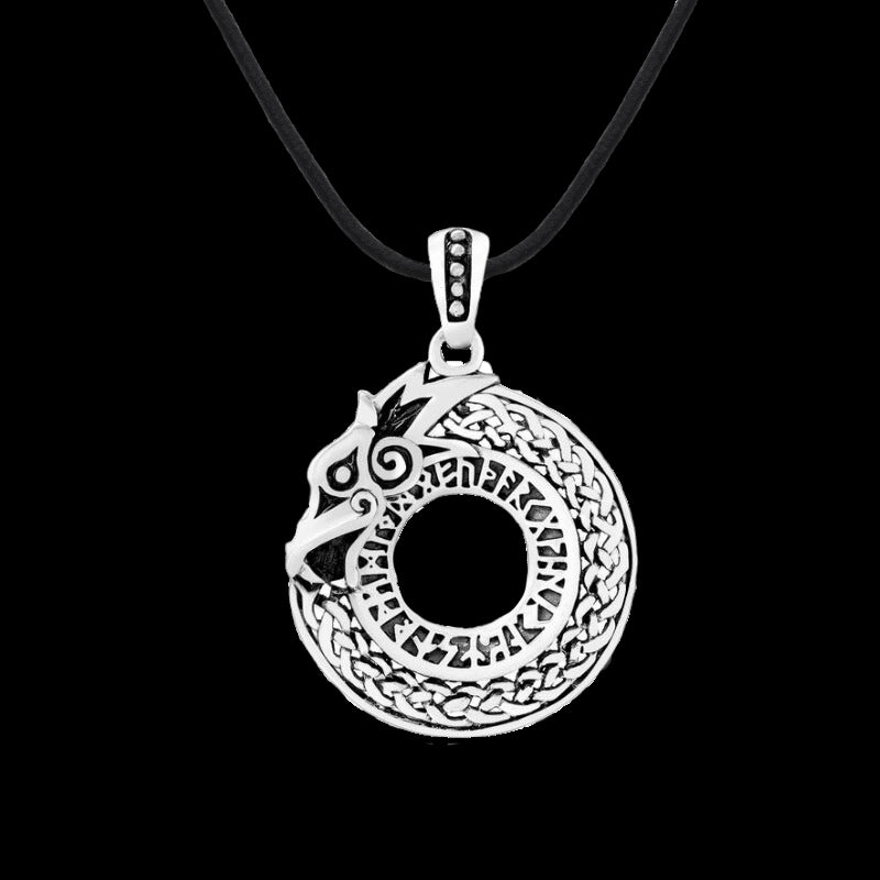 vkngjewelry Pendant Dragon Jormungand Runes Futhark Sterling Silver Pendant