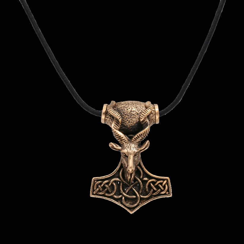 vkngjewelry Pendant Thor Hammer Ram Goat Bronze Pendant