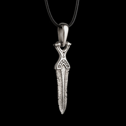 vkngjewelry Pendant Dagger with Bear Heads Berserker Pendant - Viking Sword Silver Necklace