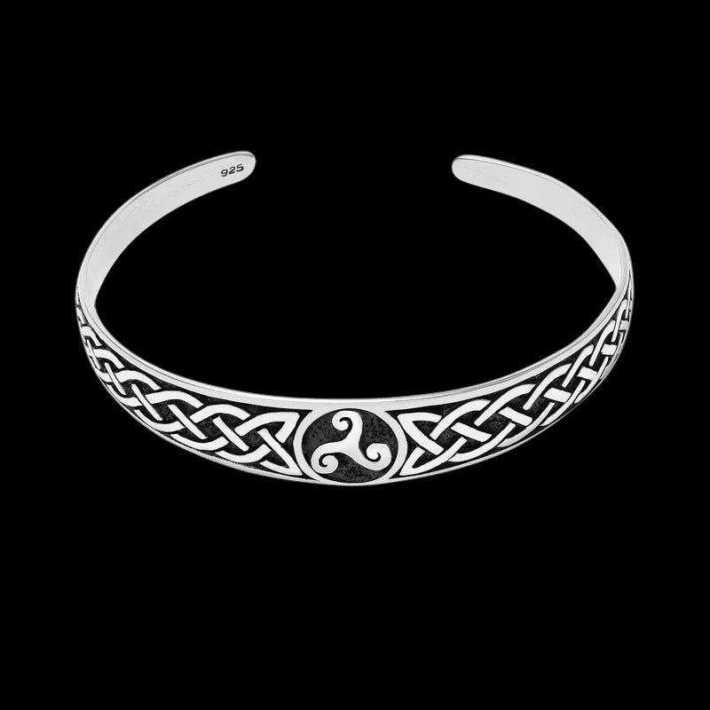 vkngjewelry Bracelet 925 Sterling Silver Celtic Triskelion With Infinity Knots Bangle
