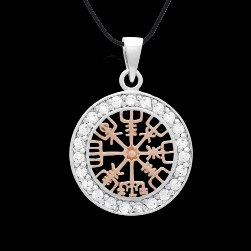 vkngjewelry Pendant 925 Sterling Silver with Rose Gold Vegvisir Pendant