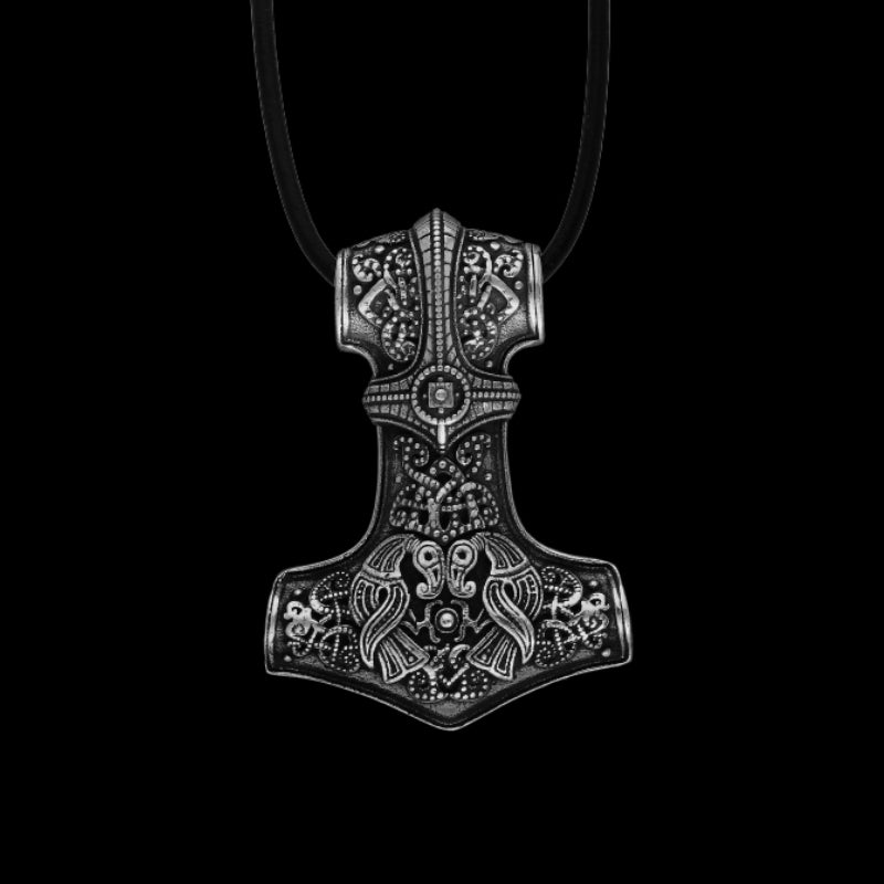 Thor's Hammer Necklace With Wolves - Northlord