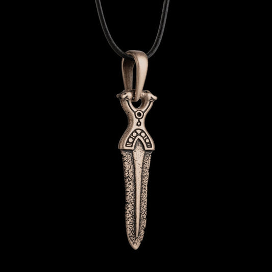 vkngjewelry Pendant Handcrafted Dagger with Bear Heads Berserker Pendant - Viking Sword Bronze Necklace