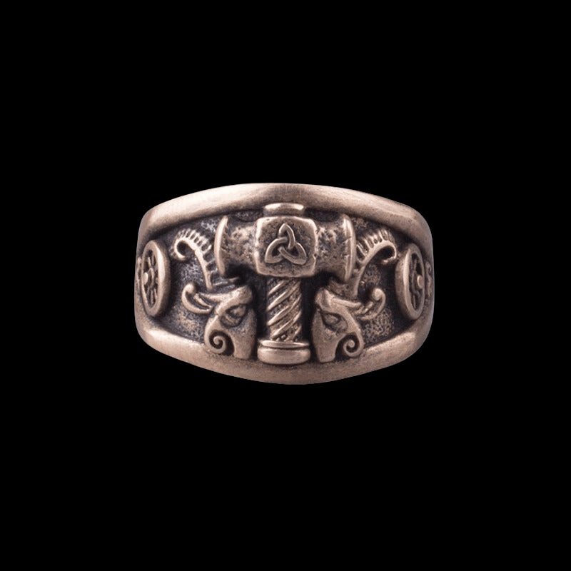 vkngjewelry Bagues Handcrafted Thor Hammer Ring Triquetra Bronze