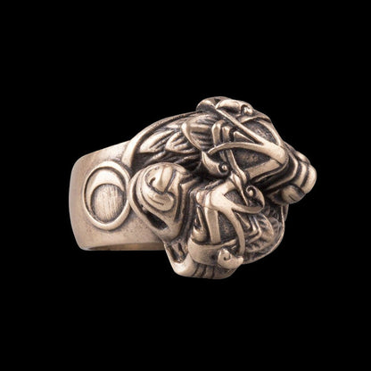 vkngjewelry Bagues Handcrafted Wolf Viking Ring Hati and Skoll in Bronze