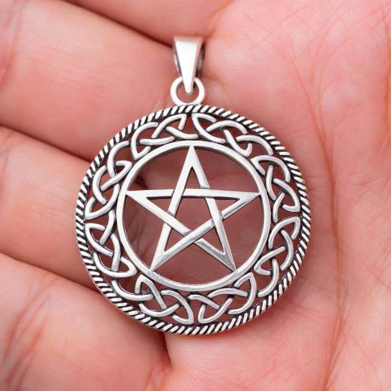 925 Silver Dragon Pentagram Pendant Wicca Necklace A12 - Everest Crystal Art