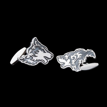 vkngjewelry Bontons de Manchettes Handcrafted Wolf Head Silver Sterling Cufflinks